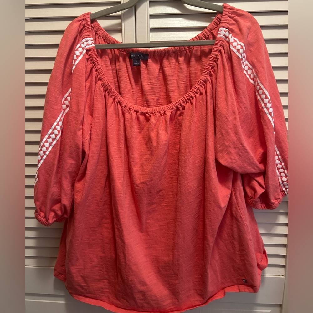 Tommy Hilfiger Coral Blouse with White Details on Sleeves
